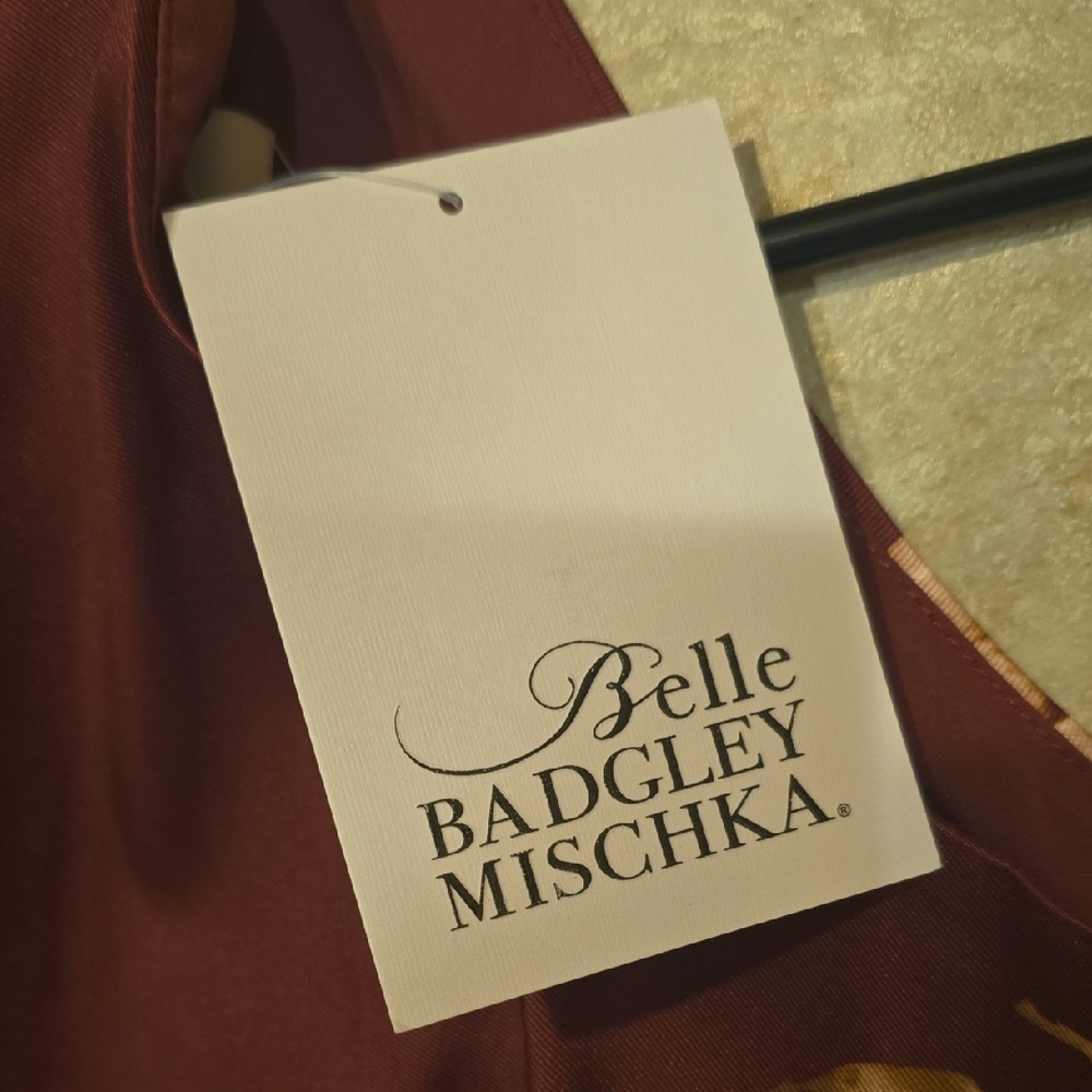 Belle Badgley Mischka Floral Halter Neck Women's Dress - Burgundy and Cream Sz14 - Picture 3 of 16